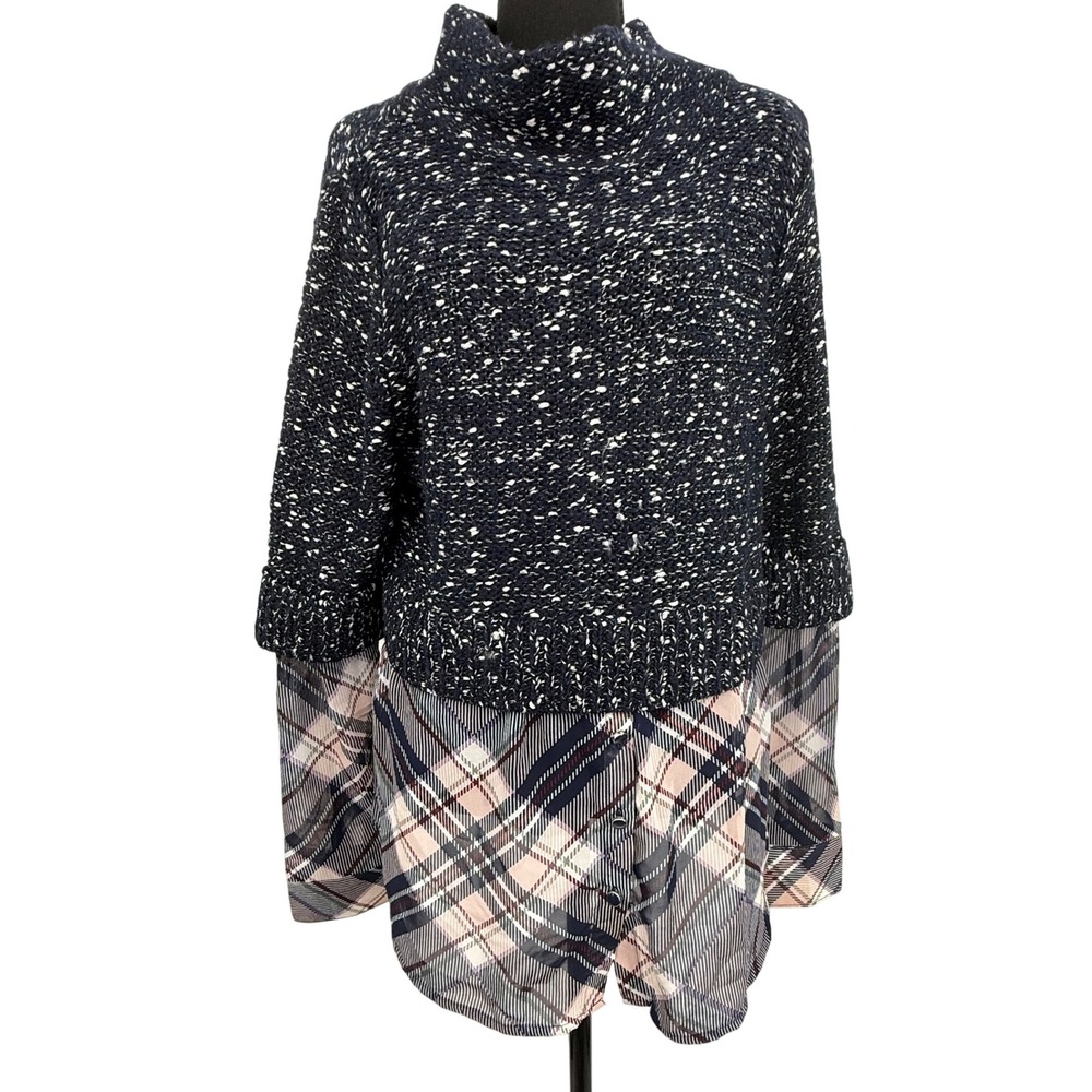 N Y & Co 7th Ave 2-in-1 Layered Look Metallic Knit Sweater L Preppy Office Y2k - Picture 2 of 15